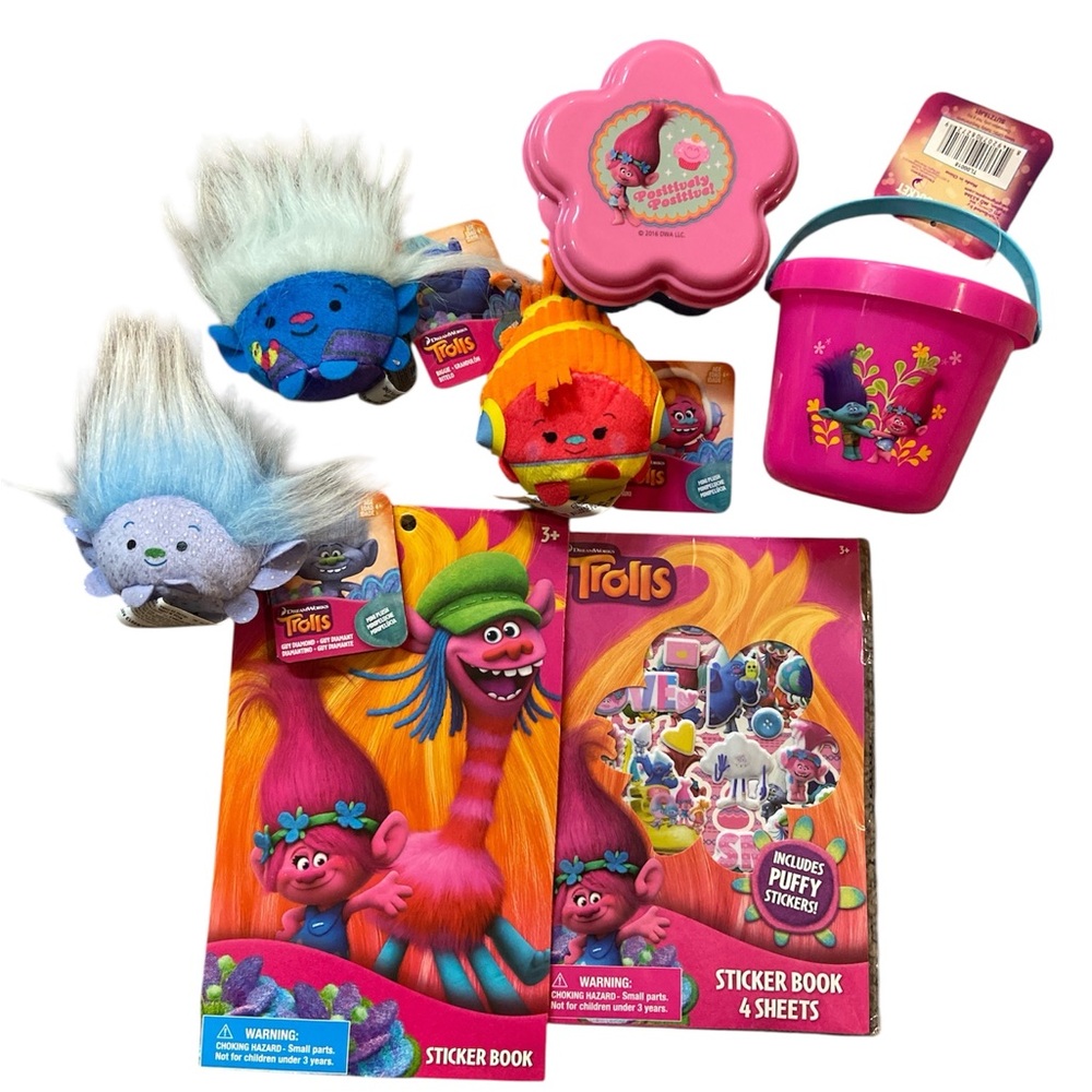 NWT Trolls Mini Plush And Stickers Lot